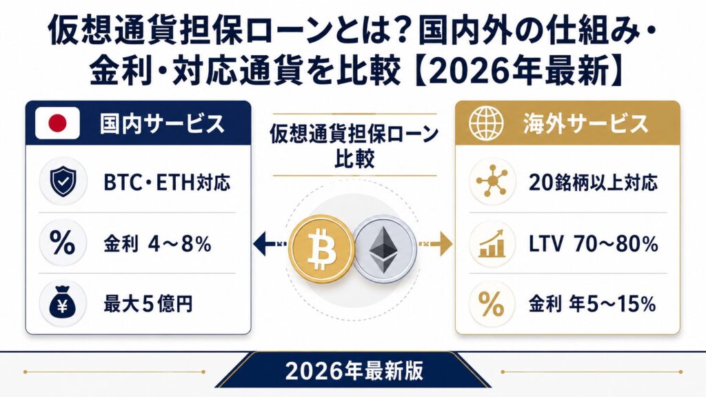 仮想通貨担保ローンの国内外比較を示す図解