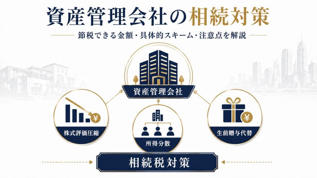 資産管理会社を活用した相続税対策の3つのスキームを示すインフォグラフィック