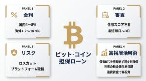 ビットコイン担保ローンの金利・審査・リスクと富裕層活用術を示す図解
