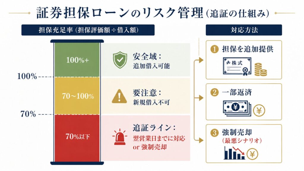 証券担保ローンのリスク管理チェックポイントを示す図解