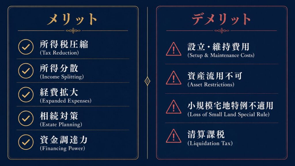 資産管理会社のメリットとデメリットの比較図