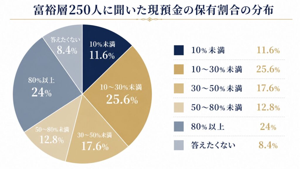 富裕層の現預金比率の分布を示す円グラフ