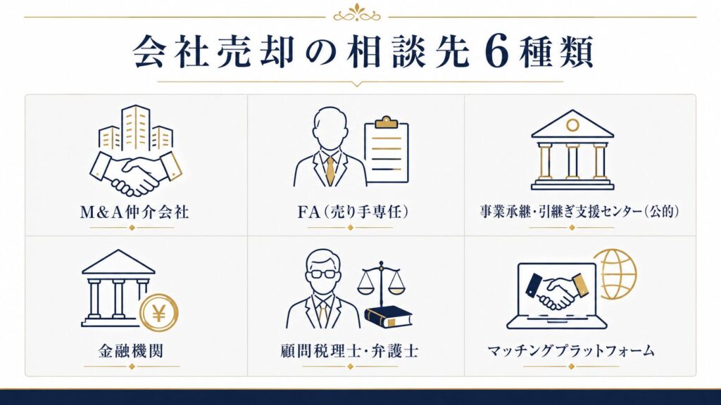 会社を売りたいときの相談先を中立性とコストで分類したマップ図