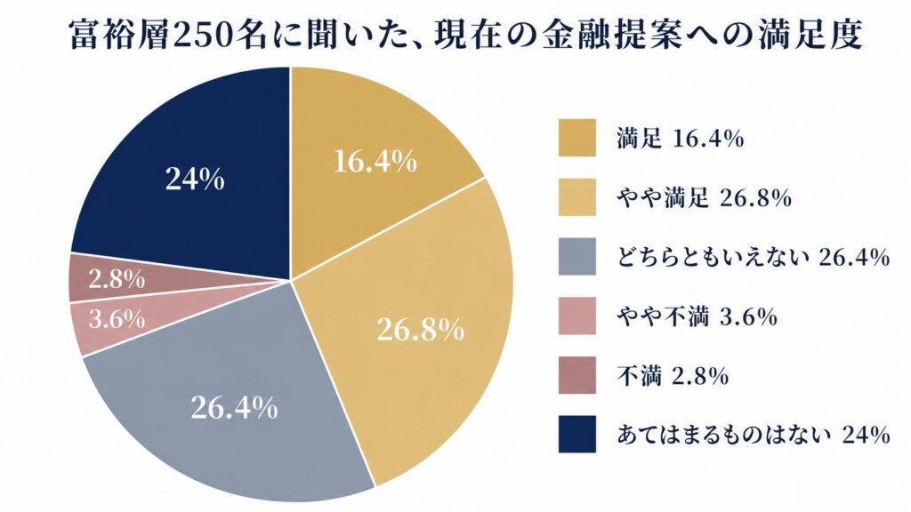富裕層の現在の提案への満足度を示す円グラフ