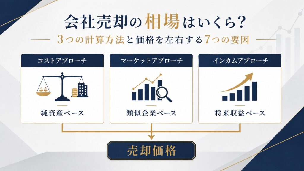 会社売却の相場と3つの計算方法を示す図解