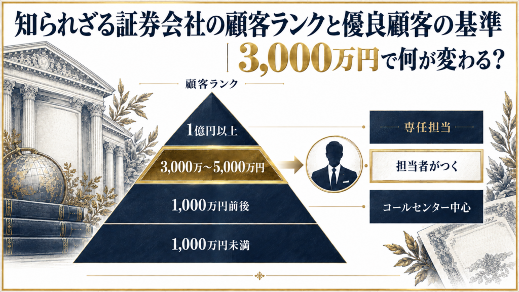 証券会社の顧客ランクと優良顧客の基準を示す図解