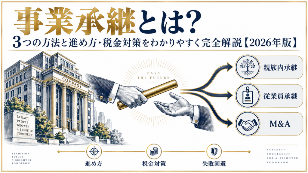 事業承継とは何かと3つの方法を示す全体像の図解