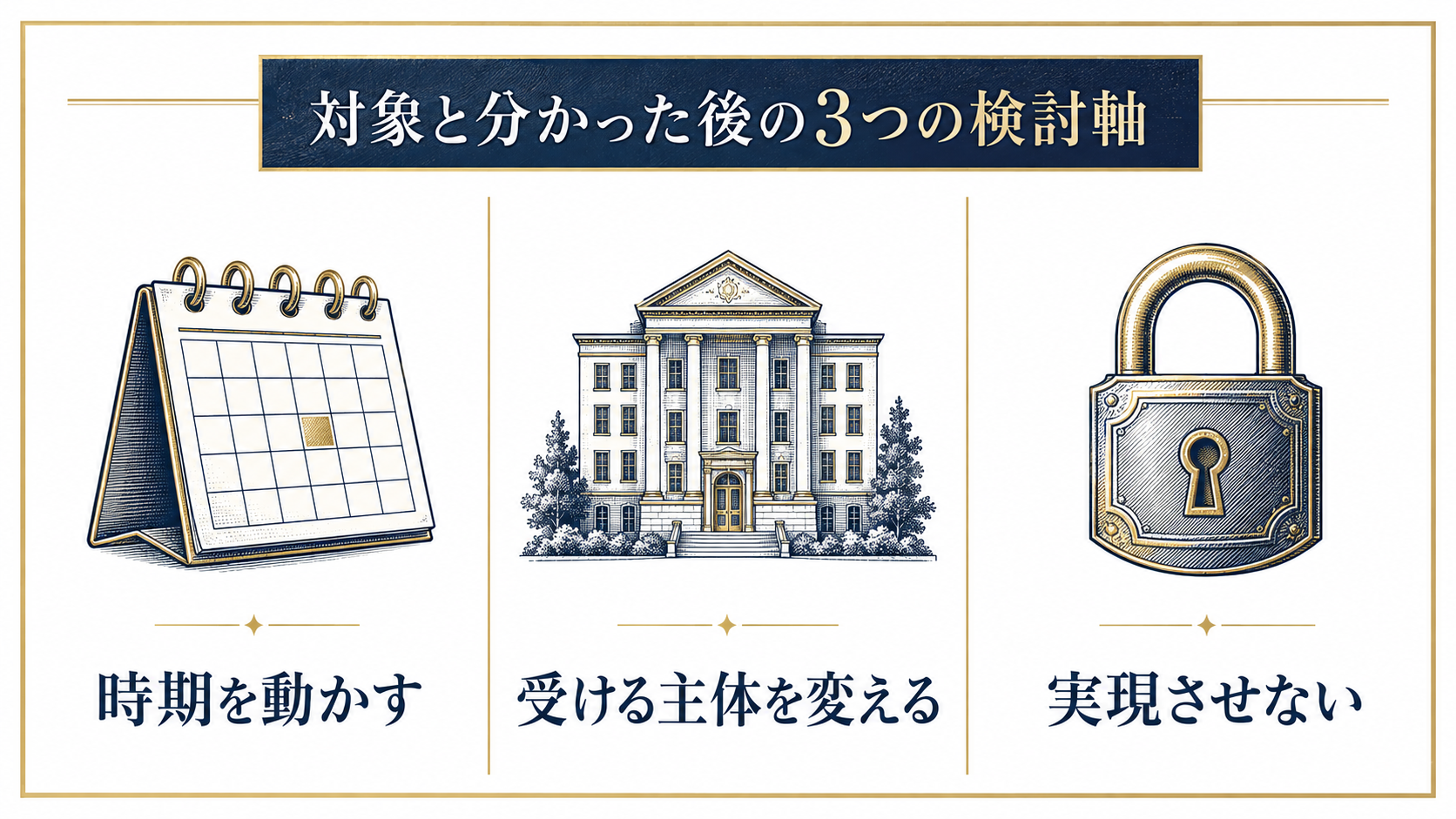 ミニマムタックス対象者が検討する3つの方向性を示す図解