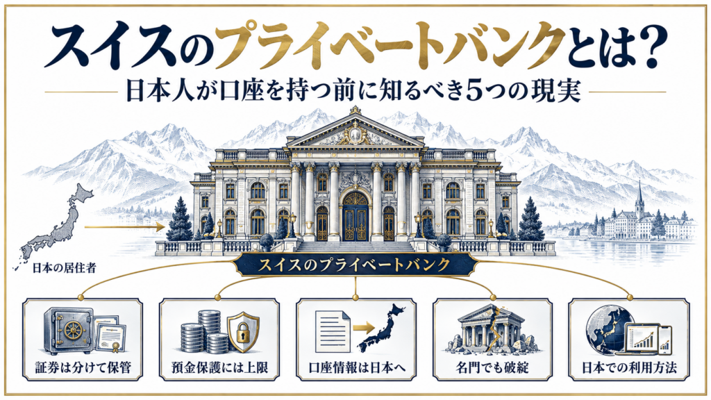 スイスのプライベートバンクを日本人が利用する前に知るべき5つの現実を示す図解