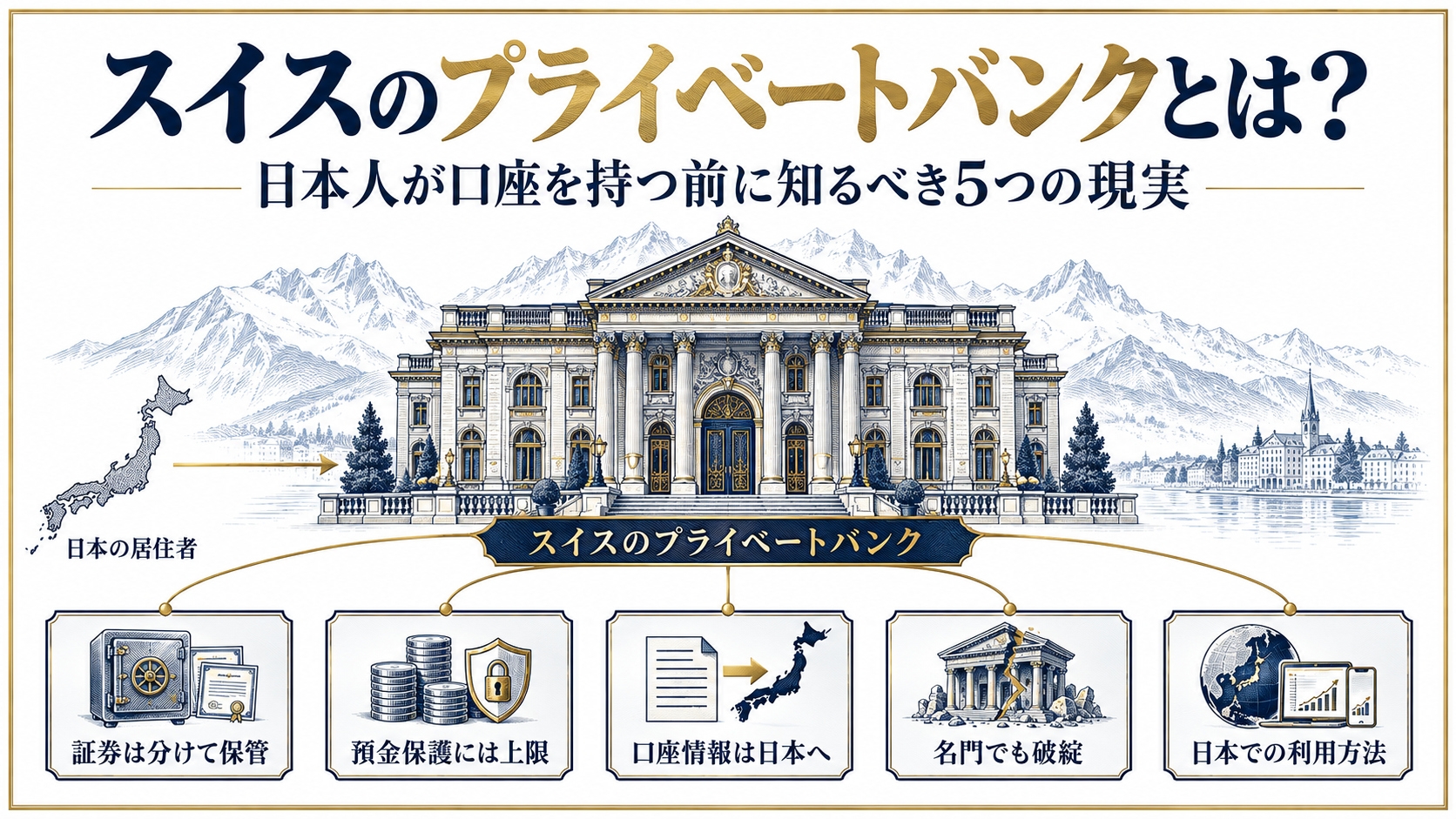 スイスのプライベートバンクを日本人が利用する前に知るべき5つの現実を示す図解