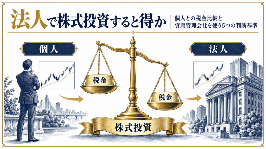 法人で株式投資する場合と個人で株式投資する場合の税金を比較する図解