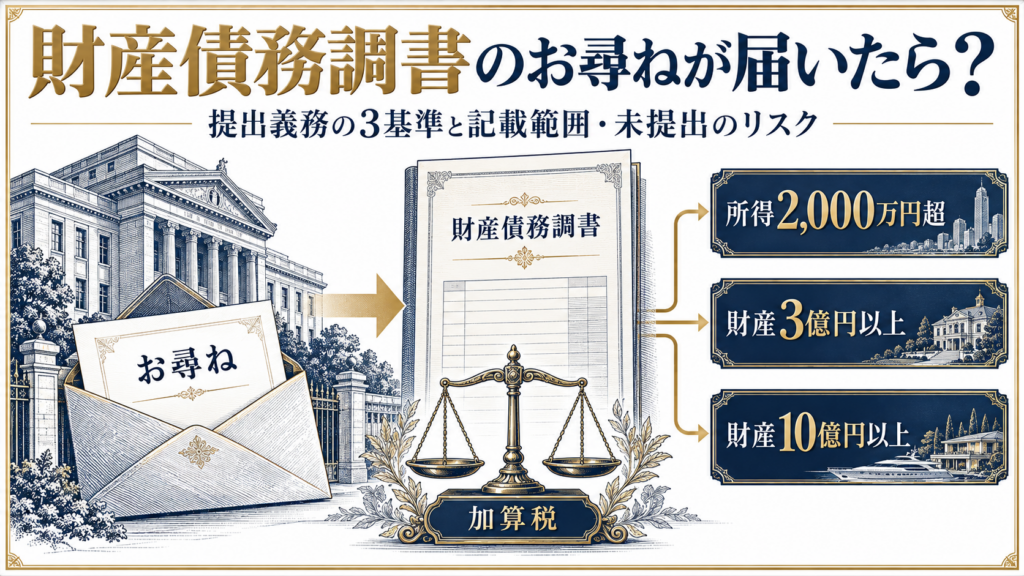 財産債務調書のお尋ねが届いたときに提出義務を判定する流れの図解
