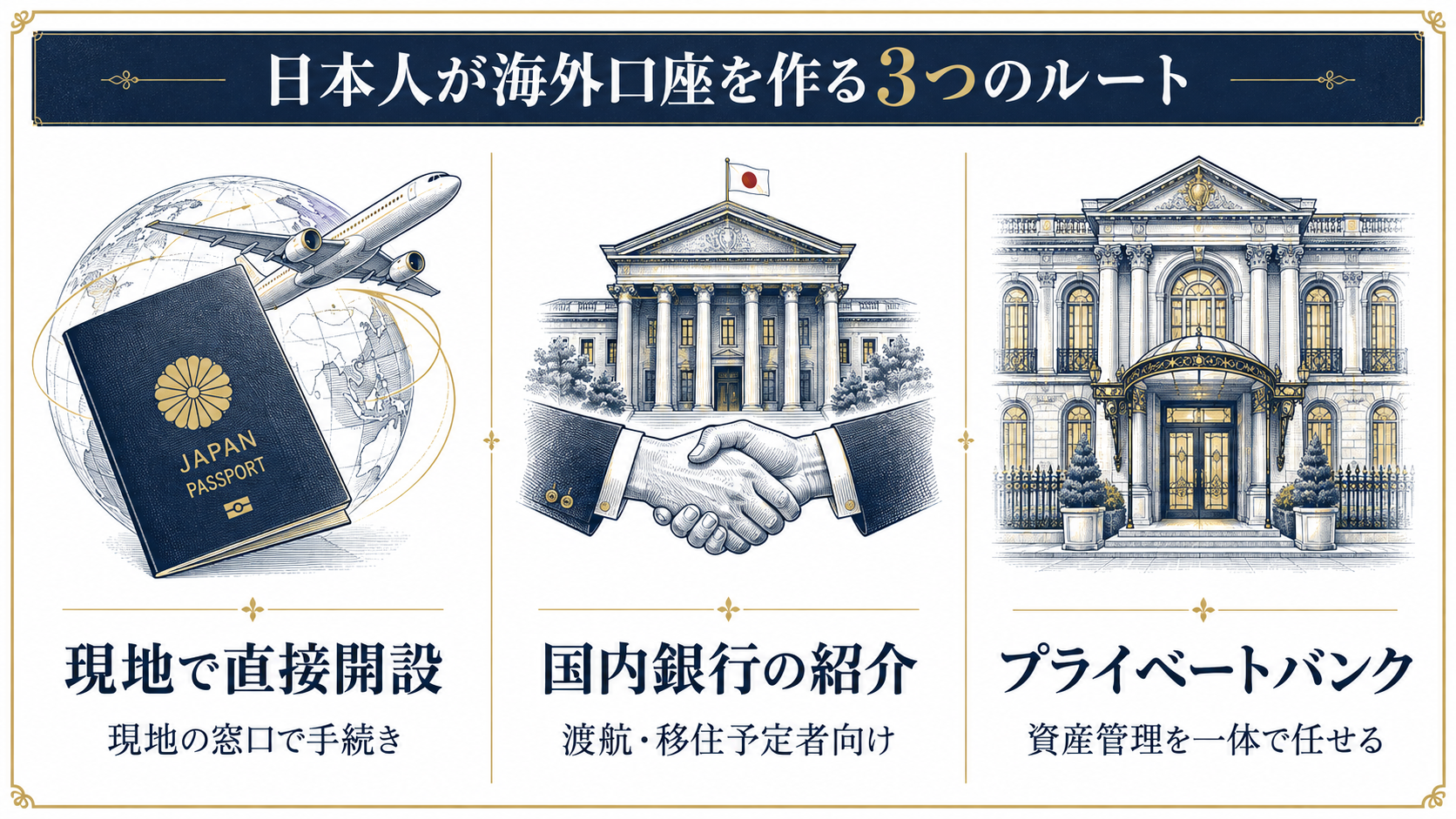 日本人が海外口座を作る3つのルートを比較した図解